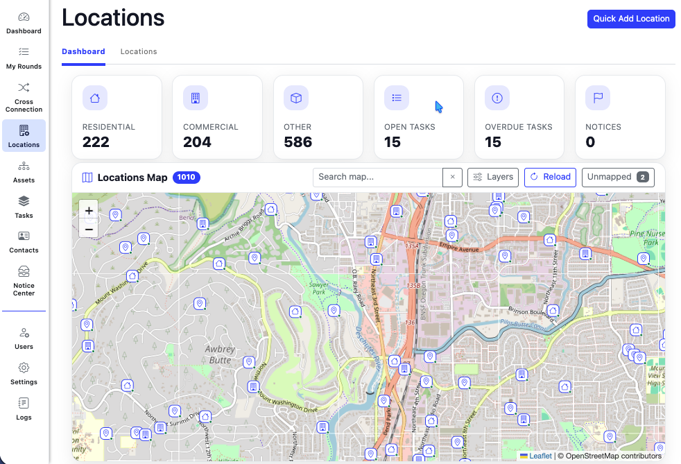 R2 locations dashboard map view