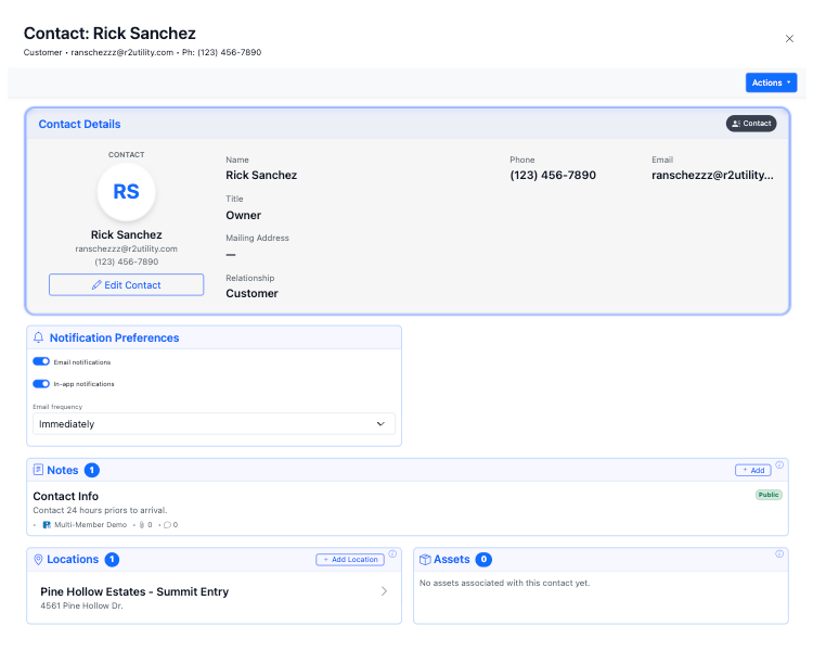 Customer locations and service records